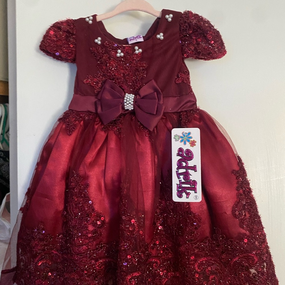 Kids Maroon Sequin Dress